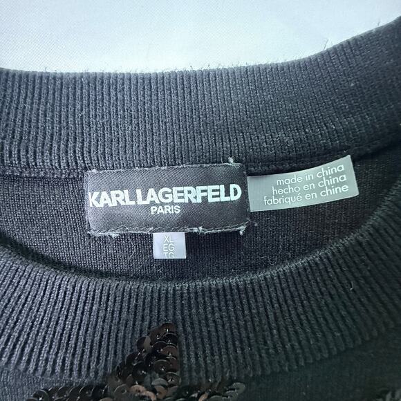 Karl Lagerfeld Paris Black Sequin Bird Sweater XL Knit Embellished Pullover - Picture 9 of 13